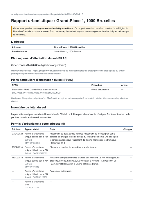 Première page du rapport d'exemple